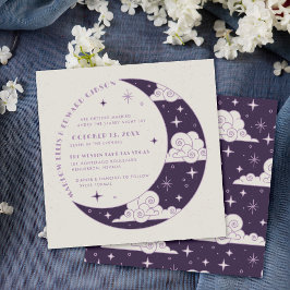 Invitación de boda celestial Luna y Estrellas Purp