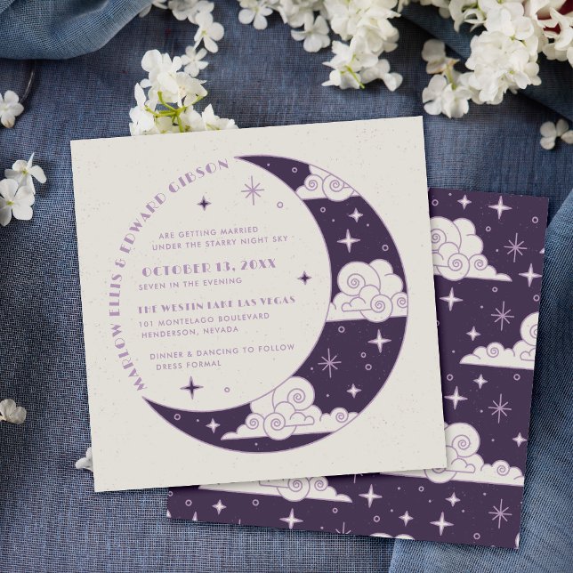 Invitación de boda celestial Luna y Estrellas Purp (Subido por el creador)