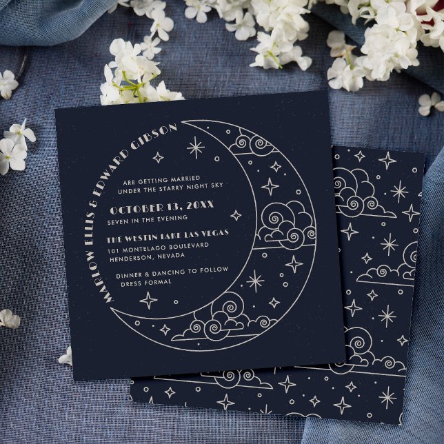 Invitación de boda celestial Navy Moon & Stars (Subido por el creador)
