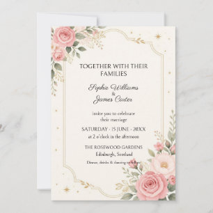Invitación de boda celestial rosa dorado rubor