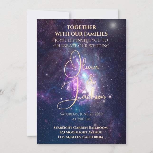 Invitación de boda Celestial Starry Night (Anverso)