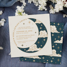 Invitación de boda celestial Teal Moon & Stars