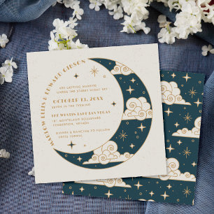 Invitación de boda celestial Teal Moon & Stars