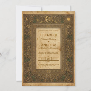 Invitación de Boda Celestial Vintage Dorado Antigu