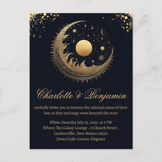 Invitación de boda celestial vintage rústica (Anverso)