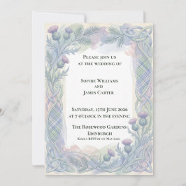 Invitación de boda celta Blue Tartan Thistle