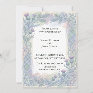 Invitación de boda celta Blue Tartan Thistle