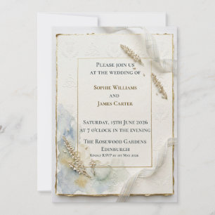 Invitación de boda celta con ramita de lavanda y h