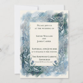 Invitación de boda celta con tartán de color verde