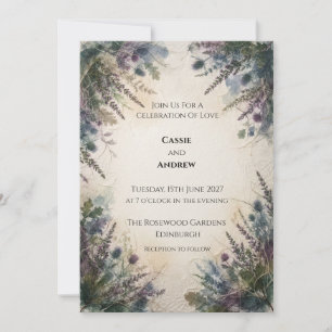 Invitación de boda celta de helecho de cardo escoc
