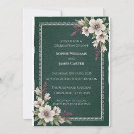 Invitación de boda celta de magnolia verde oscuro