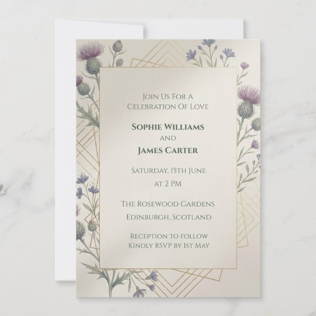 Invitación de boda celta de tartán oscuro (Anverso)