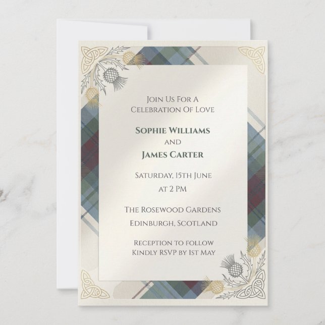 Invitación de boda celta Tartan Thistle (Anverso)