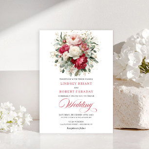 Invitación de boda Chic Boho Rojo Rubor Verde
