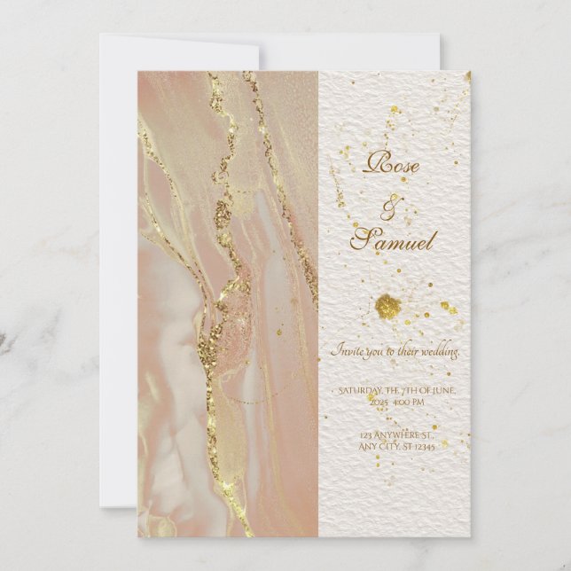 Invitación de boda chic con rosa de tinta de alcoh (Anverso)