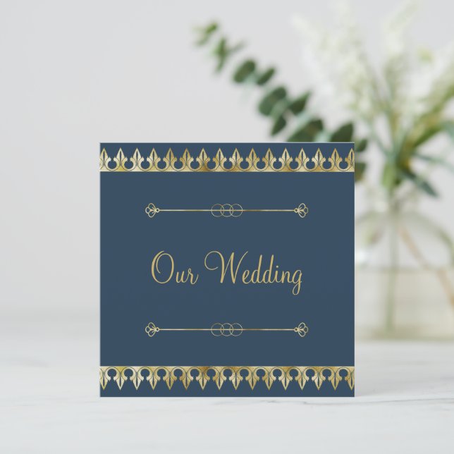 Invitación de boda chic dorada (Anverso de pie)