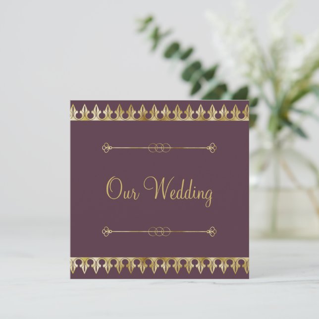 Invitación de boda chic dorada (Anverso de pie)