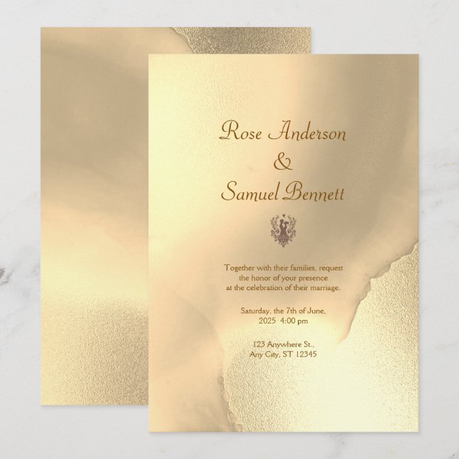 Invitación de boda chic dorada (Anverso / Reverso)