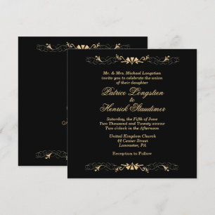 Invitación de boda Chic Elegance negra y dorada