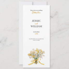 Invitación de boda chic floral dorada amarilla