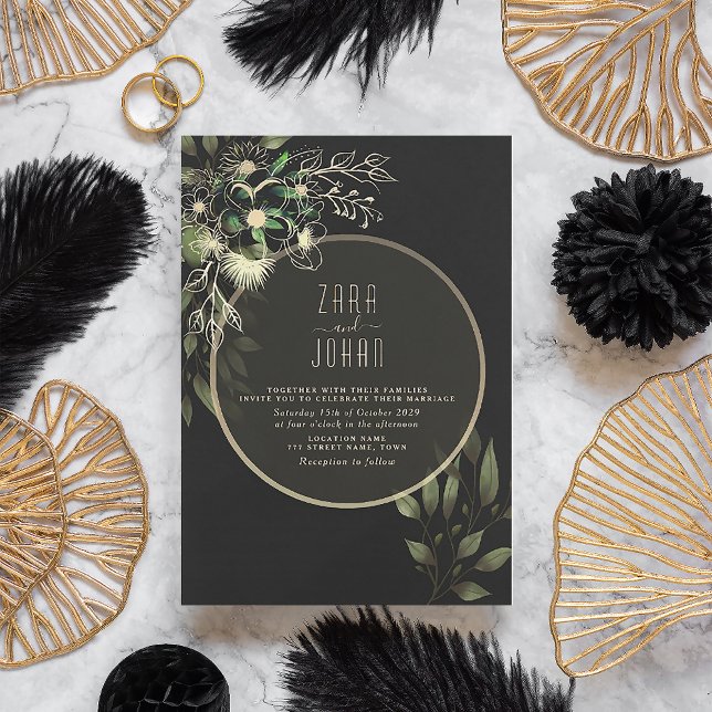 Invitación de boda chic gótica de oro y negro (Subido por el creador)
