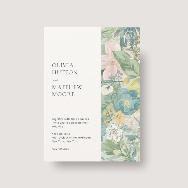 Invitación de boda chic moderna con acuarela flora (Subido por el creador)