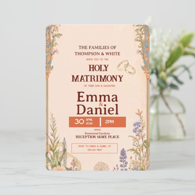 Invitación de boda Chic Naranja Retro (Anverso de pie)