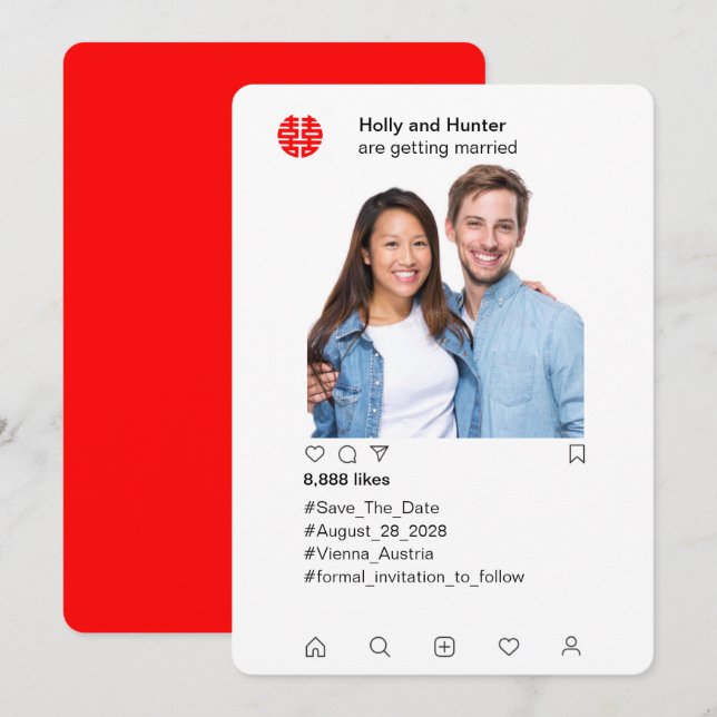 Invitación de boda china estilo Instagram para gua (Anverso / Reverso)