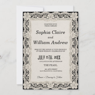 Invitación de boda Chocolate Black Lace Old Money