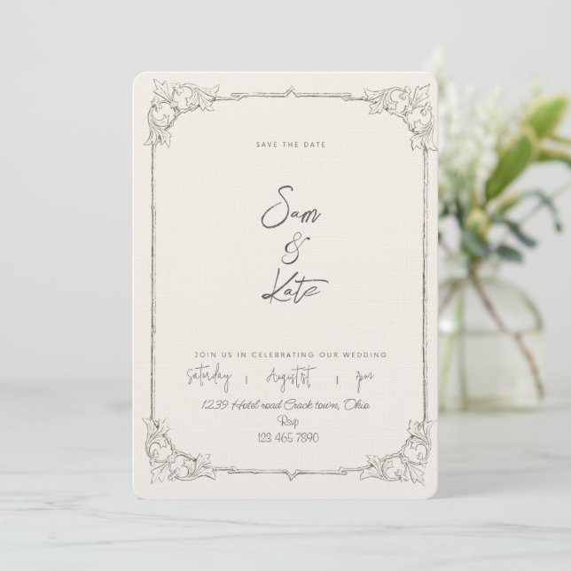 Invitación de boda clásica (Anverso de pie)