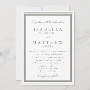 Invitación de boda clásica blanca con marco de sal