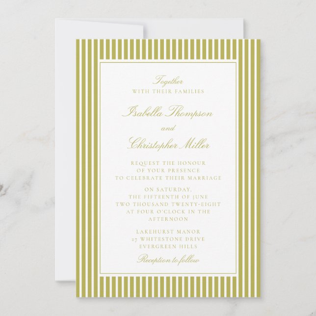 Invitación de boda clásica Citrus Green Stripe (Anverso)