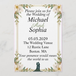 Invitación de boda clásica con borde botánico