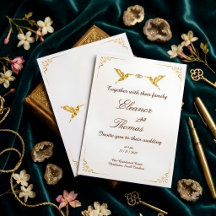 Invitación de boda clásica con borde dorado orname