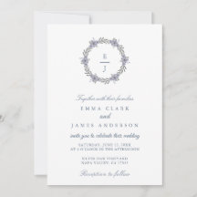 Invitación de boda clásica con estampa floral azul