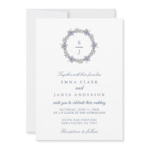 Invitación de boda clásica con estampa floral azul