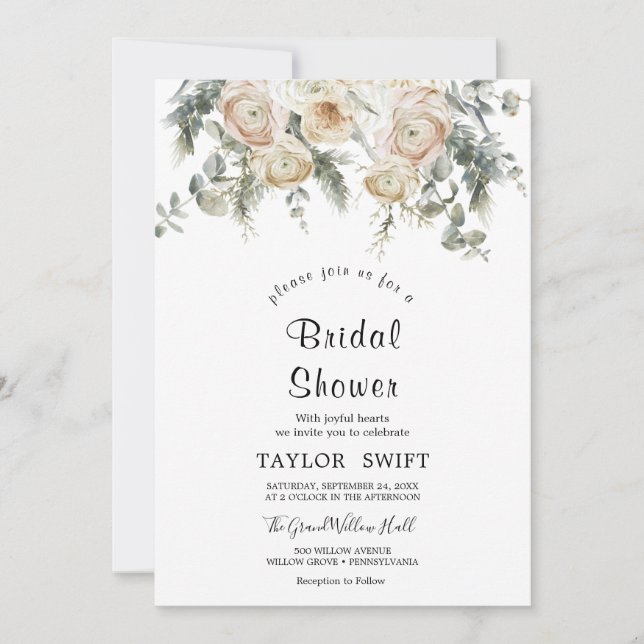 Invitación de boda clásica con flores blancas (Anverso)