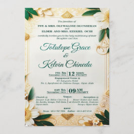 Invitación de Boda Clásica con Flores Doradas y Ve