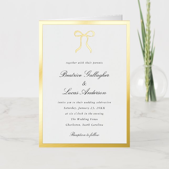 Invitación de boda clásica con lazo simple (Anverso)