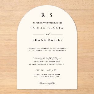 Invitación de boda clásica con monograma en negro