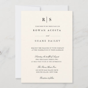 Invitación de boda clásica con monograma en negro