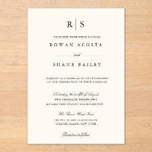 Invitación de boda clásica con monograma en negro 