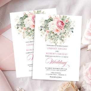 Invitación de boda clásica con peonías rosadas y v