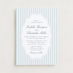 Invitación de boda clásica con raya azul elegante