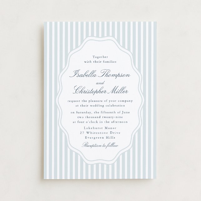 Invitación de boda clásica con raya azul elegante (Subido por el creador)