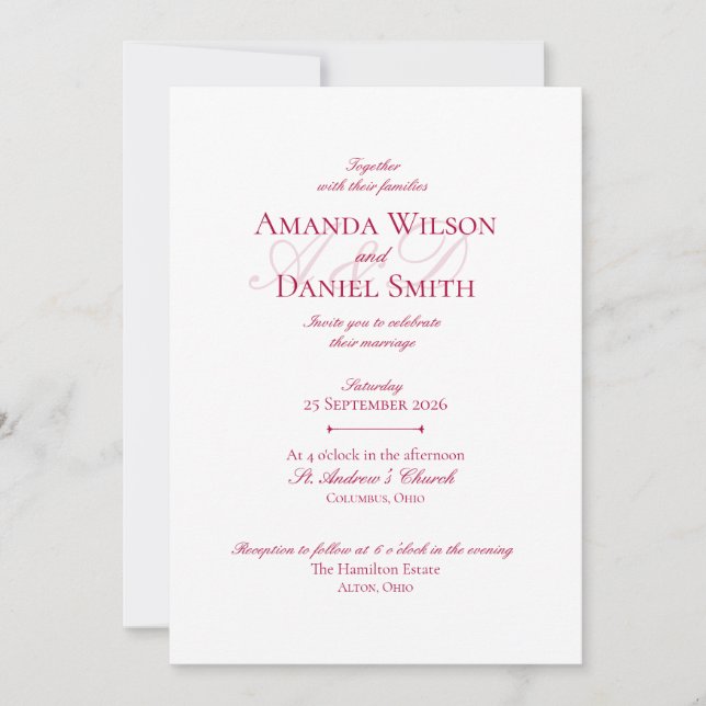 Invitación de boda clásica de Borgoña (Anverso)