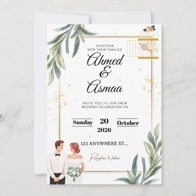 Invitación de boda clásica de oro | Aspecto minima (Anverso)