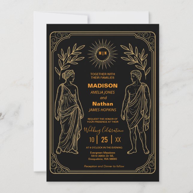 Invitación de Boda Clásica de Oro Elegancia Romana (Anverso)