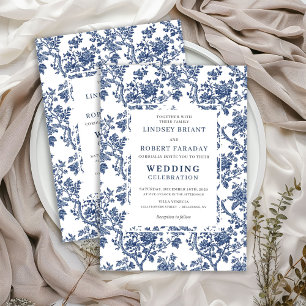 Invitación de boda clásica de toile floral azul re