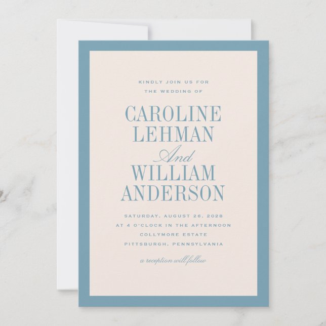 Invitación de boda clásica elegante azul claro (Anverso)